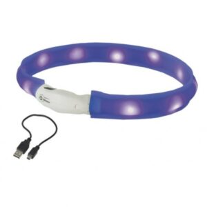 Plochý svítící LED obojek modrý L 70 cm