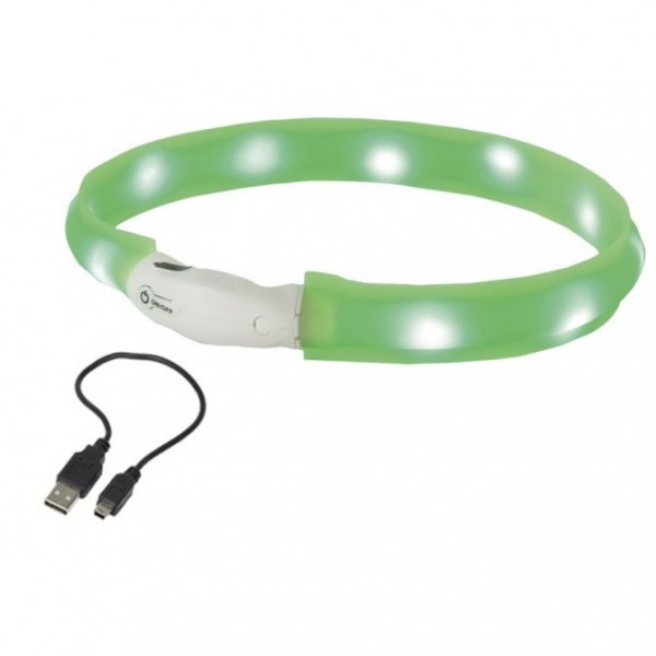 Plochý svítící LED obojek zelený L 70 cm