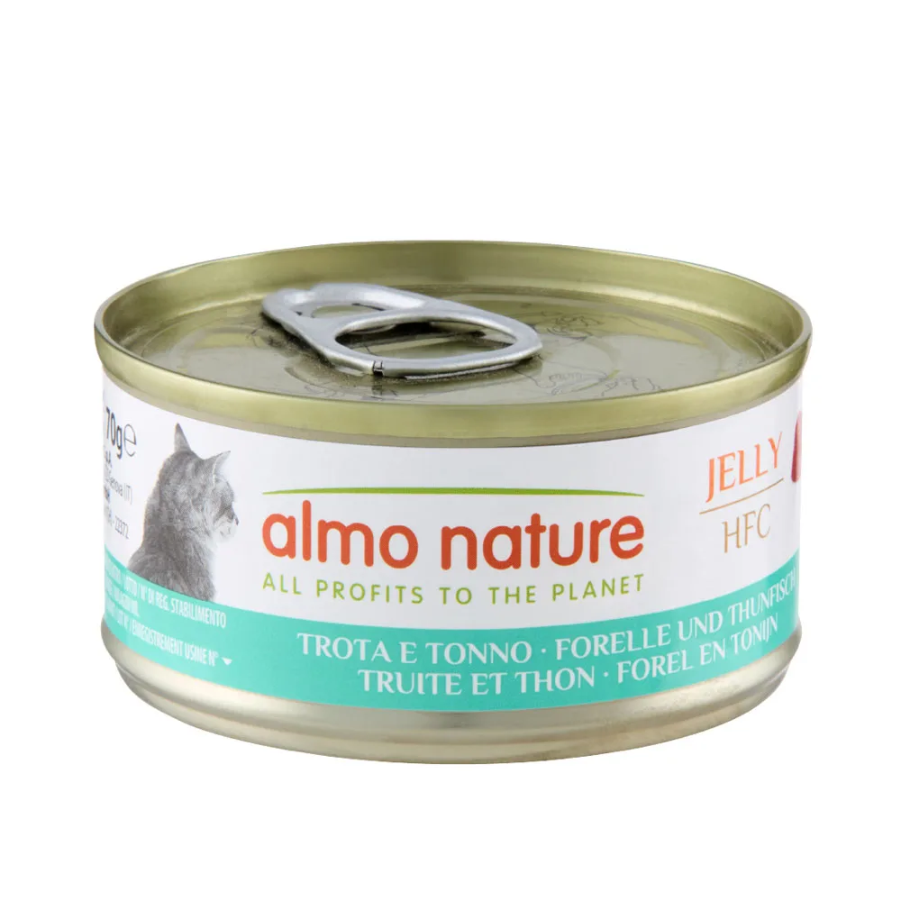 Almo Nature HFC Natural 24 x 70 g výhodné balení - pstruh s tuňákem v želé