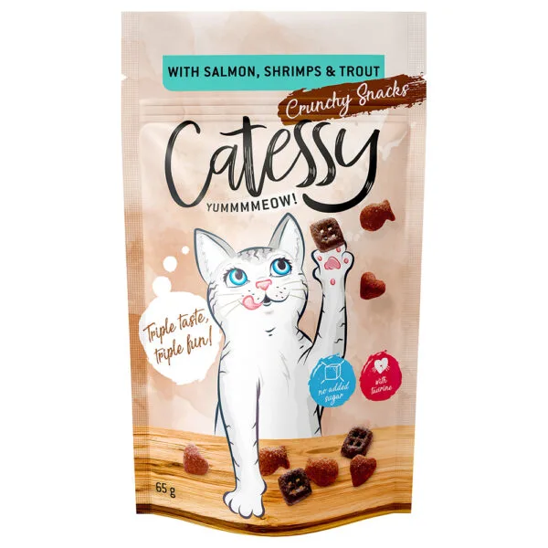 Catessy křupavé pamlsky 15 x 65 g – výhodné balení - s lososem