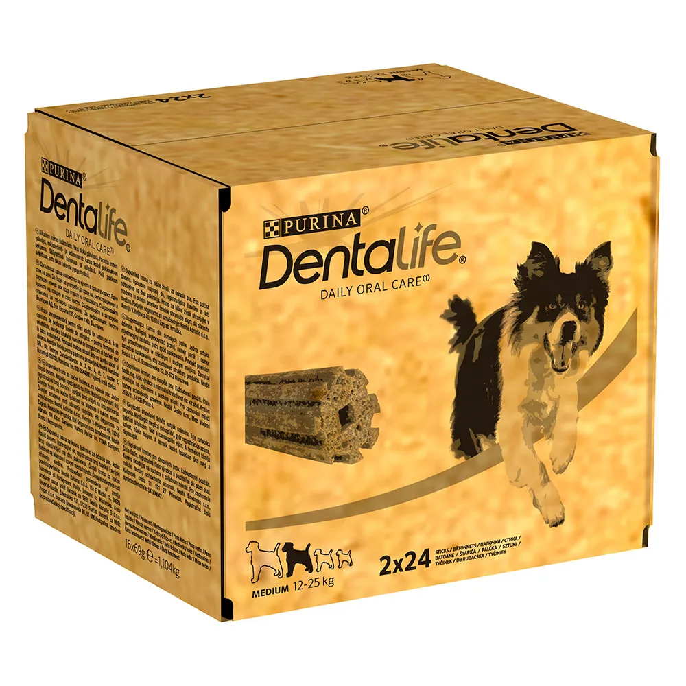 PURINA Dentalife pamlsky pro každodenní péči o zuby pro středně velké psy (12-25 kg) - 48 tyčinek (16 x 69 g)