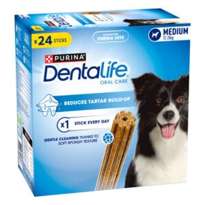 PURINA Dentalife pamlsky pro každodenní péči o zuby pro středně velké psy (12-25 kg) - 24 tyčinek (8 x 69 g)